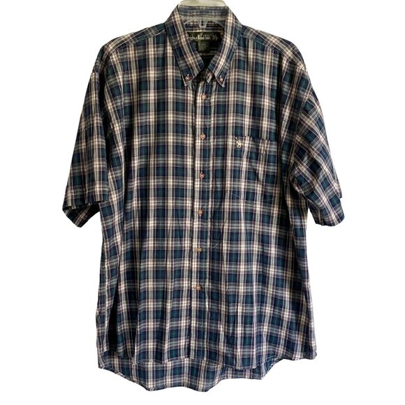 Knights Of Round Table Plaid Short Sleeve Button Down Shirt Men's Large - Picture 1 of 11